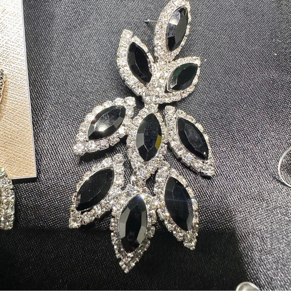 Black Marquise Crystal Chandelier Earrings | Silver Tone Statement Bridal - Picture 6 of 9